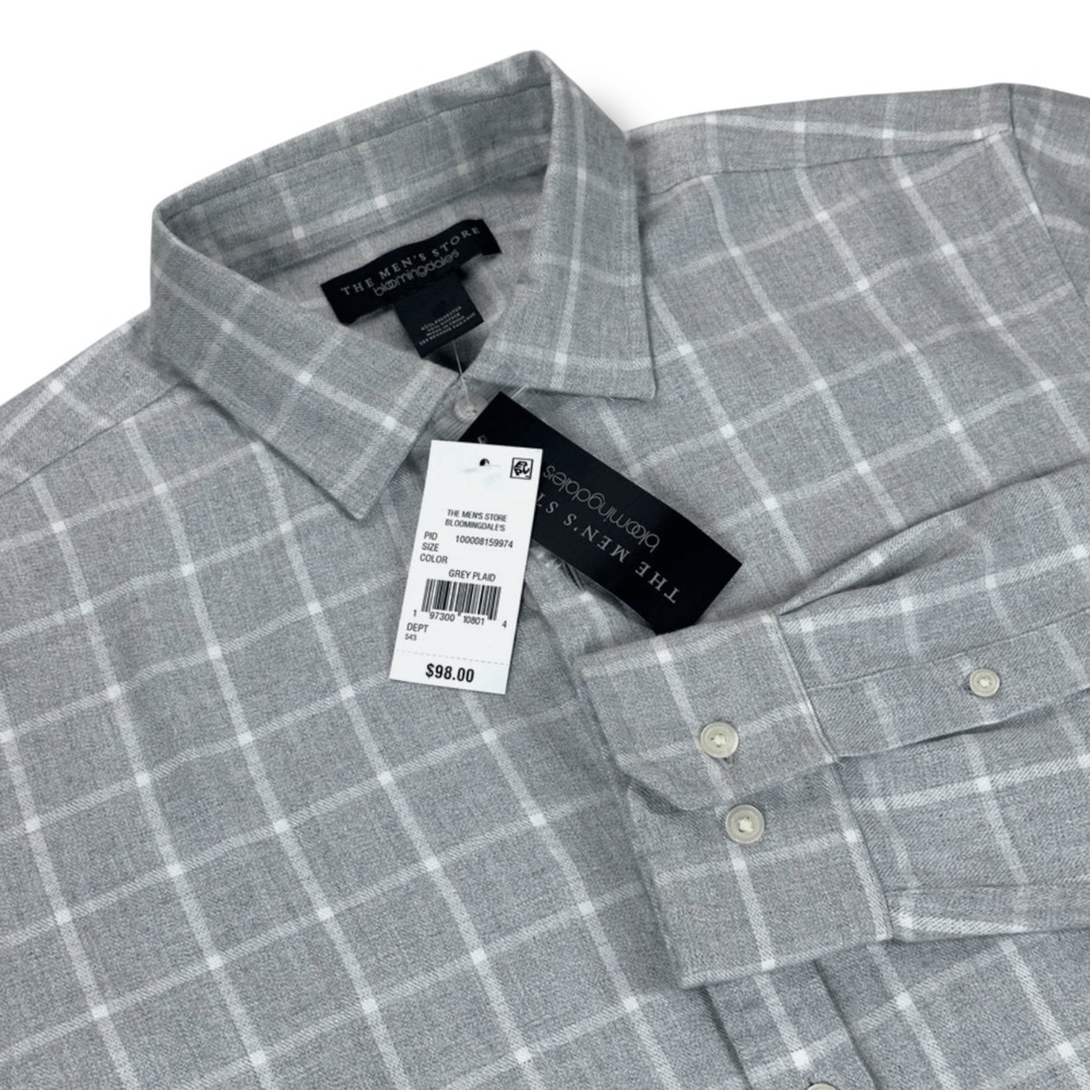 NWT The Mens Store Shirt Size Small S Gray Checked Long Sleeve Button Down